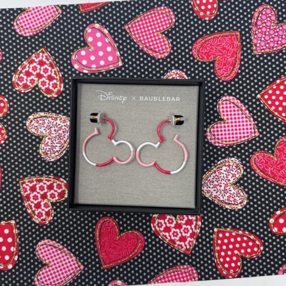 Mickey Outline Hoop Earring in Red White Pink Colorblock DISNEYxBaublebar - Picture 2 of 3